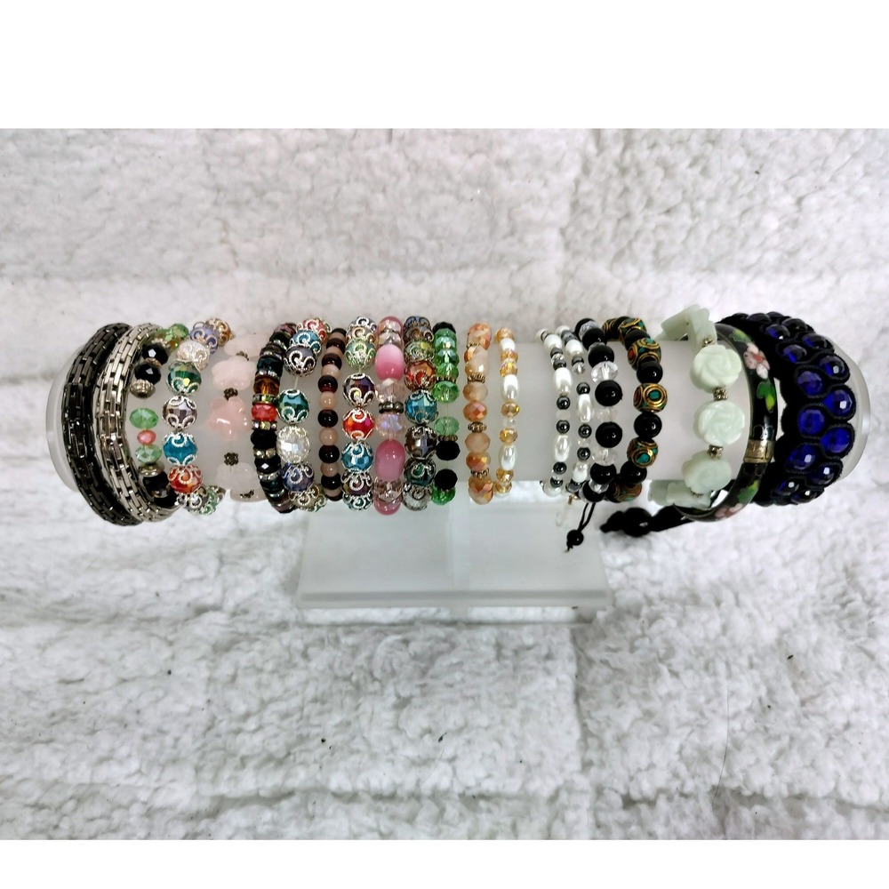 Hand‎ Made Beaded Crystal Metal Stacking Bracelet Lot Multicolor Boho Eclectic